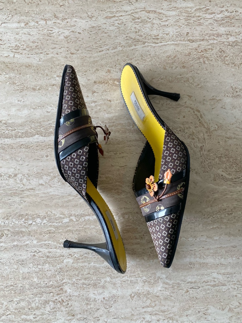 Vintage Prada Kimono Blossom Appliqué Mule Heels - Picture 5 of 11